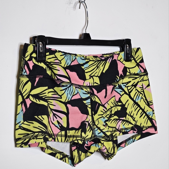 FLEO Miami Leaf Tropical Print Crossfit Lift Women's Booty Workout Shorts Large - Picture 3 of 5